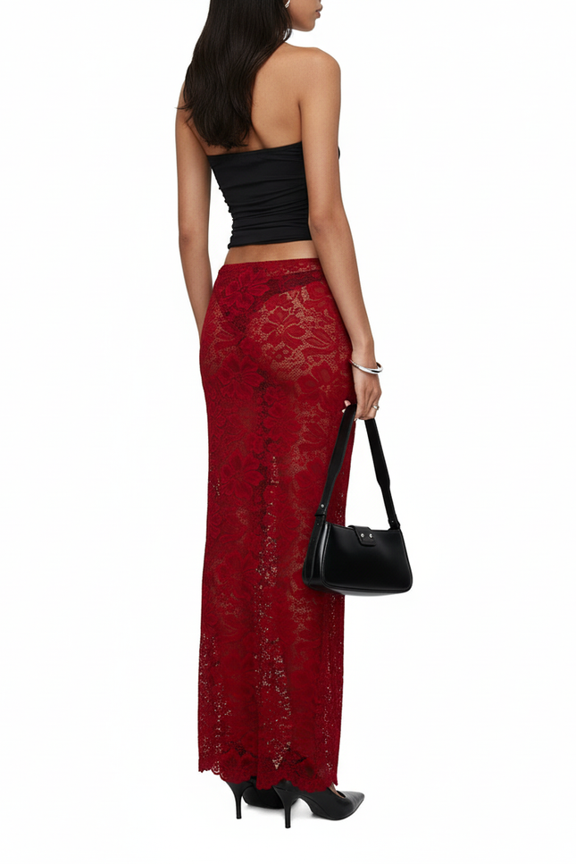 Jupe Longue Dentelle Transparente Élégante Soirée