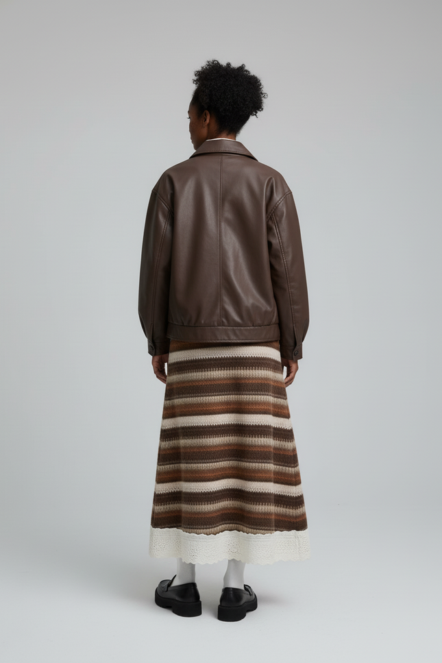 Jupe Longue Rayée Dentelle Bohème