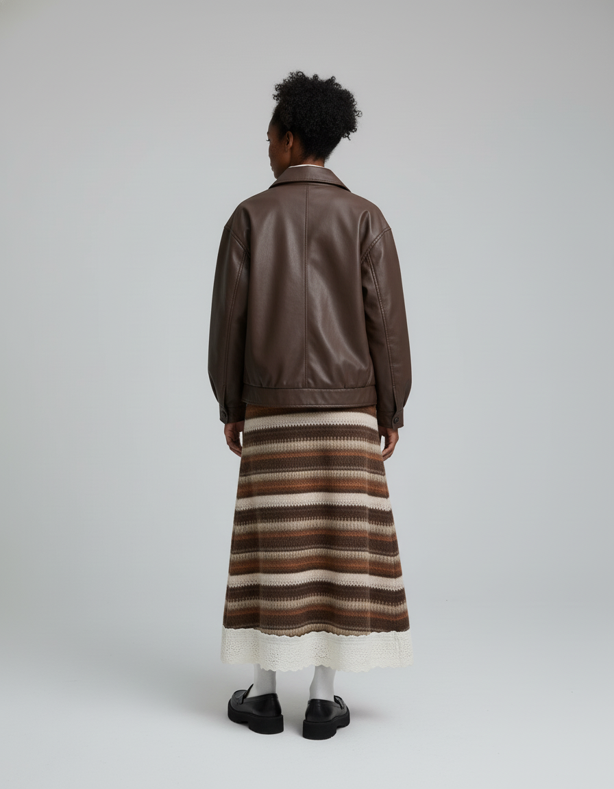 Jupe Longue Rayée Dentelle Bohème