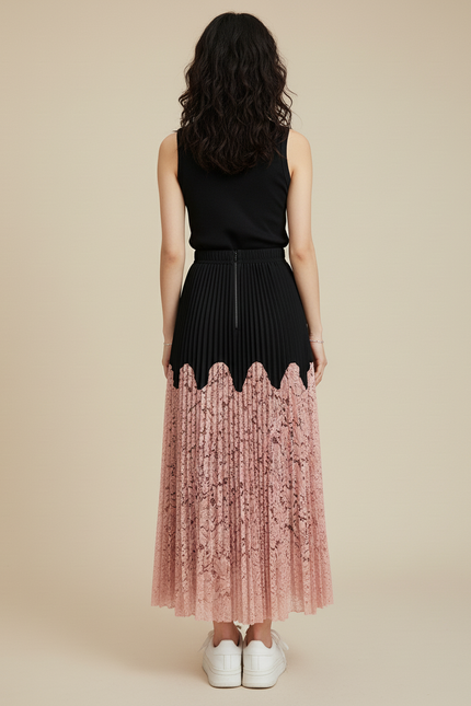 Jupe Longue Plissée Dentelle Élégante