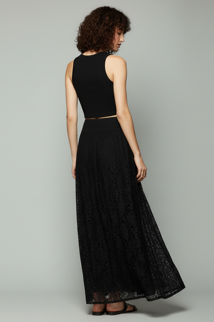 Jupe Longue Noire Dentelle Élégante