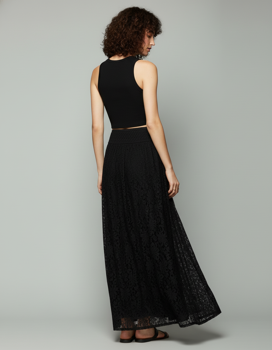 Jupe Longue Noire Dentelle Élégante