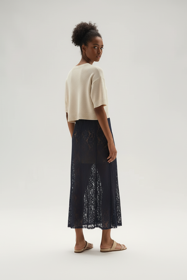 Jupe Longue Dentelle Fleurie Transparente Élégante