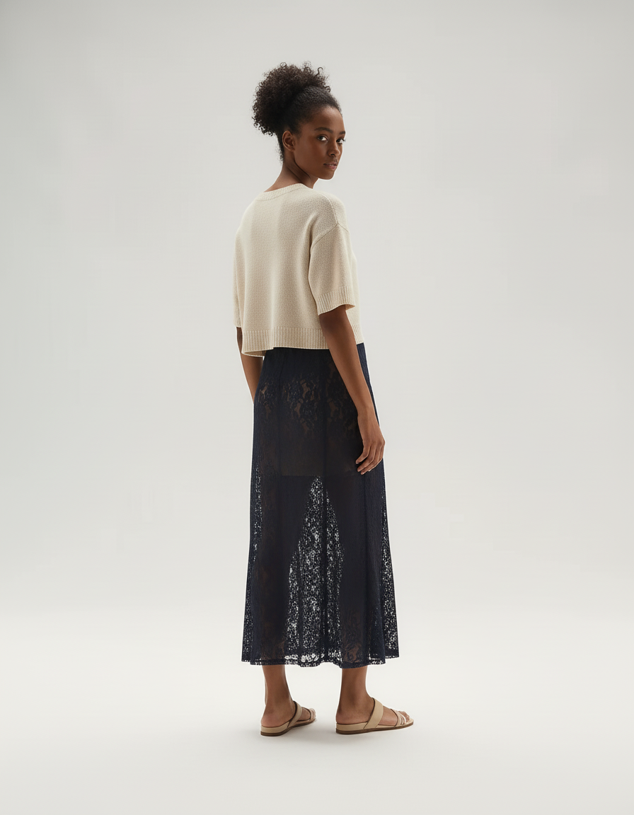 Jupe Longue Dentelle Fleurie Transparente Élégante