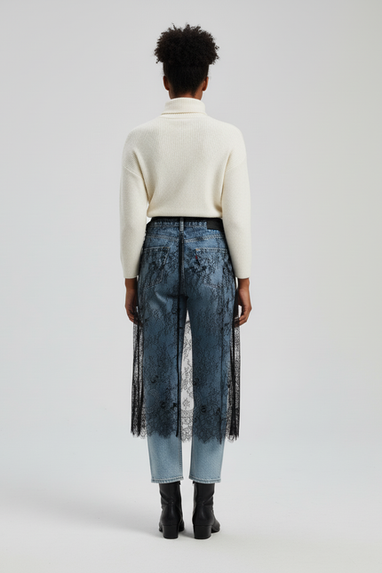 Jupe Longue Dentelle Noire Élégante Irrégulière