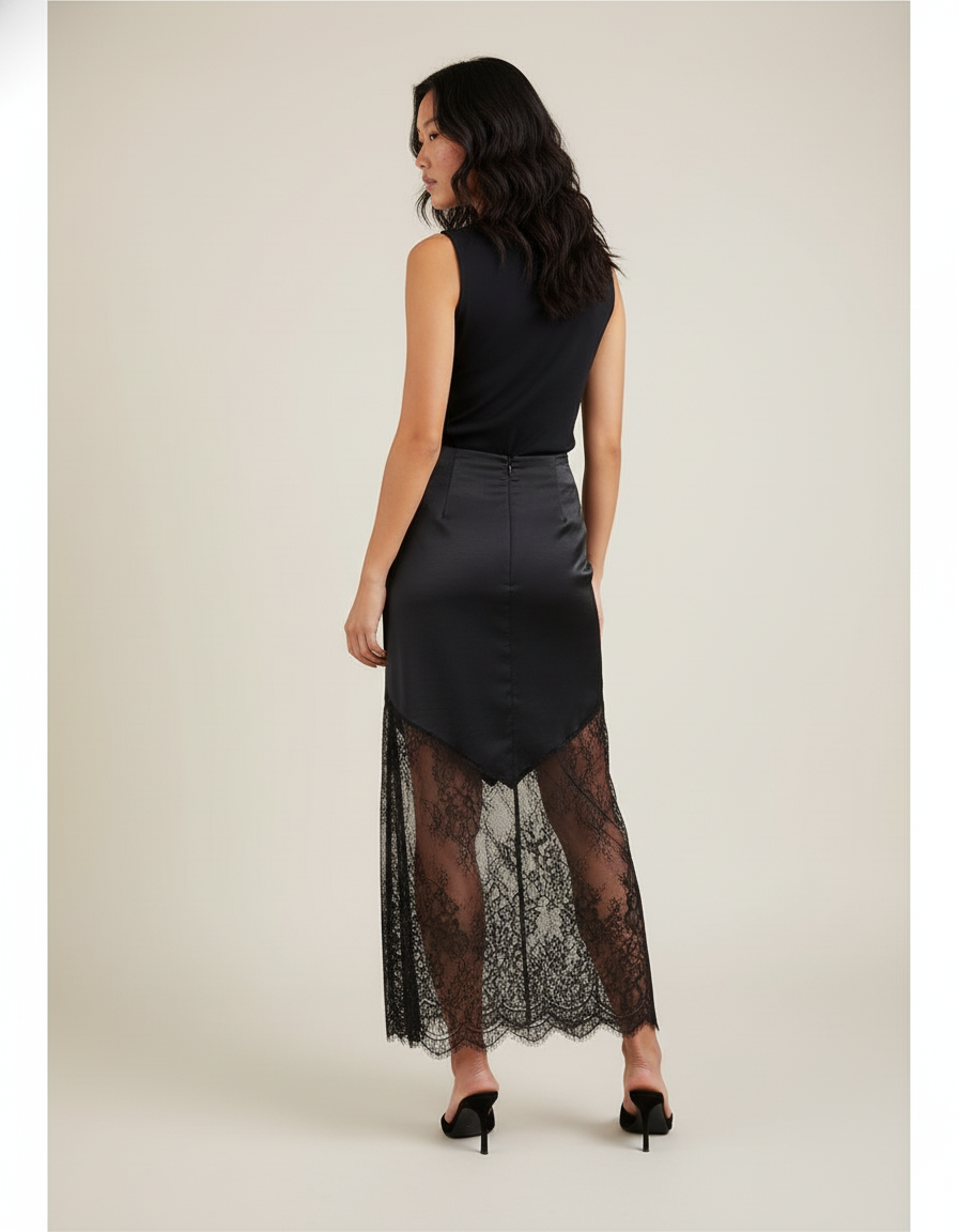 Jupe Longue Noire Dentelle Élégante Femme
