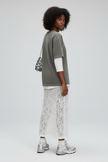 Jupe Longue Jacquard Blanche Transparente Élégante