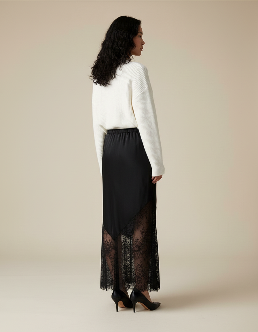 Jupe Longue Noire Élégante Dentelle