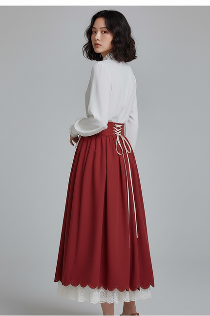 Jupe Longue Rouge Laçage Élégante