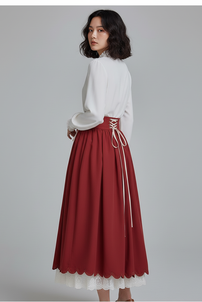 Jupe Longue Rouge Laçage Élégante