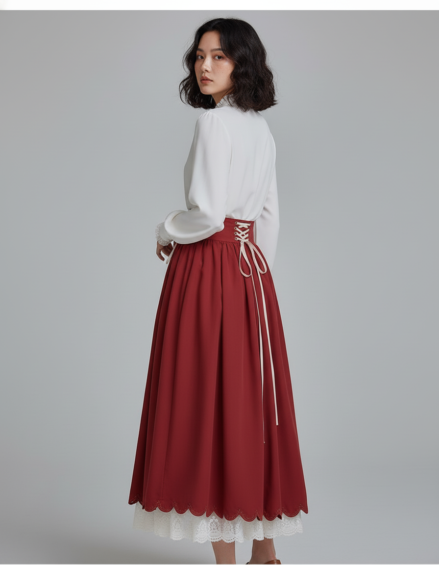 Jupe Longue Rouge Laçage Élégante