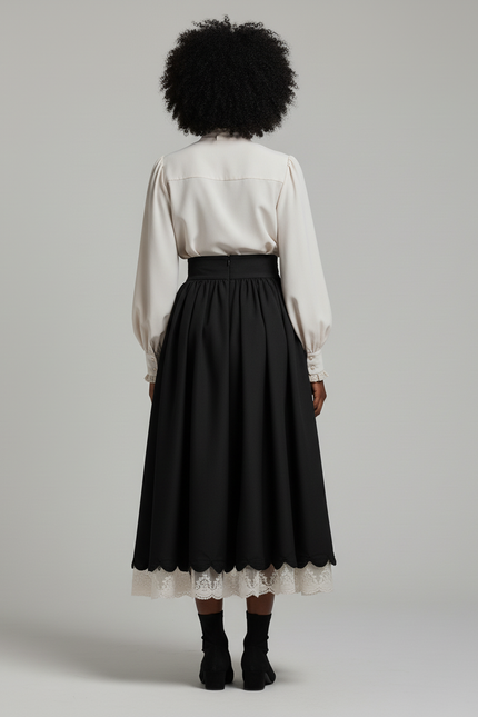 Jupe Longue Plissée Dentelle Chic