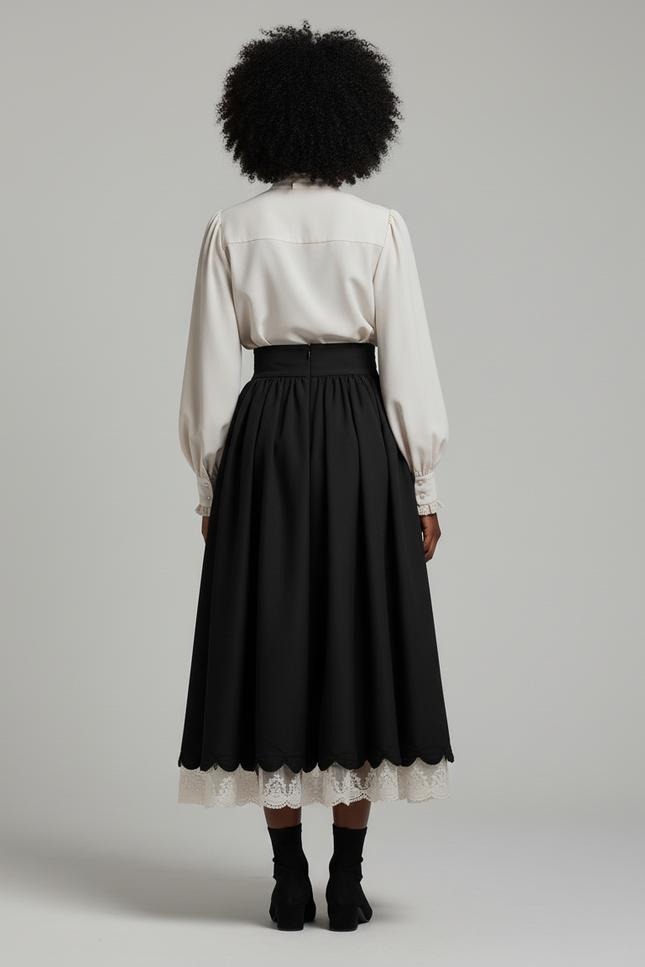 Jupe Longue Plissée Dentelle Chic