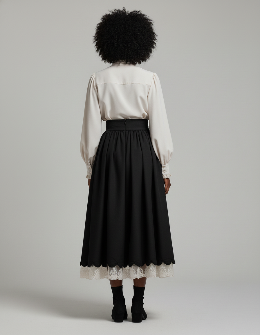 Jupe Longue Plissée Dentelle Chic