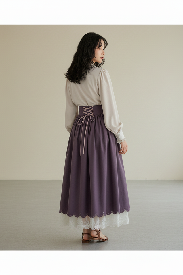 Jupe Longue Violette Dentelle Bohème