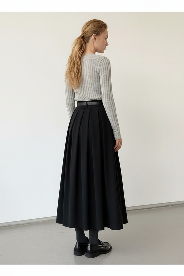 Jupe Longue Noire Plissée Fluide
