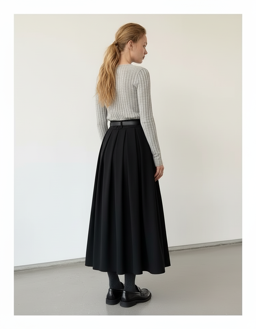 Jupe Longue Noire Plissée Fluide