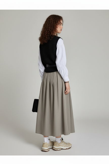 Jupe Longue Grise Plissée Élégante