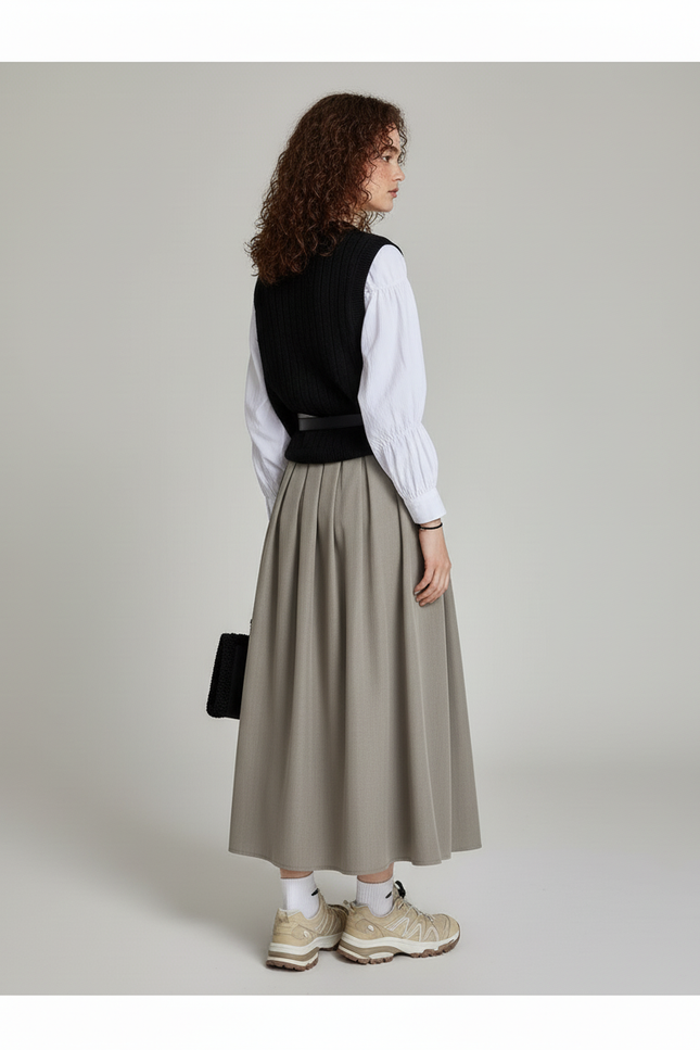 Jupe Longue Grise Plissée Élégante