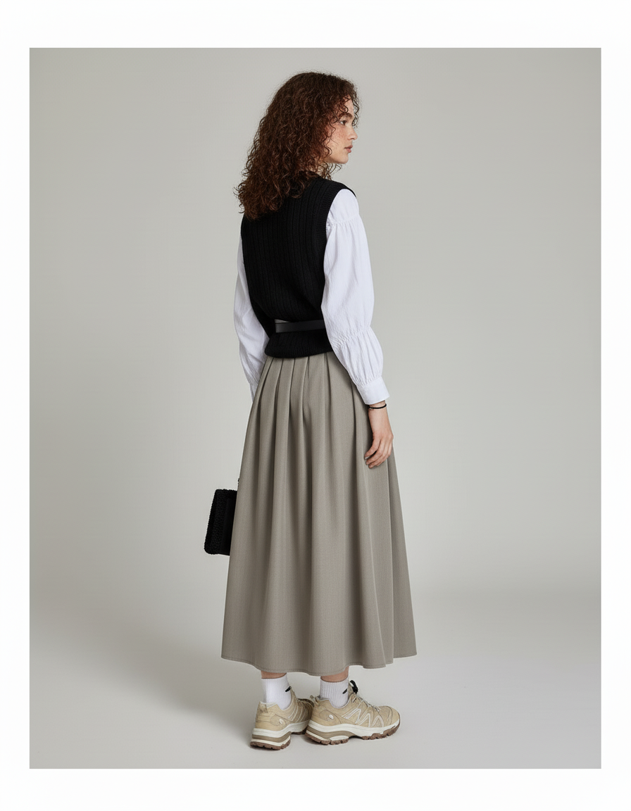 Jupe Longue Grise Plissée Élégante