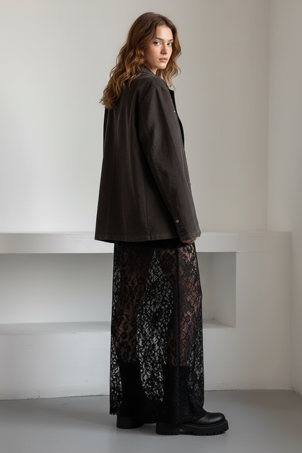 Jupe Longue Dentelle Transparente Élégante Mode