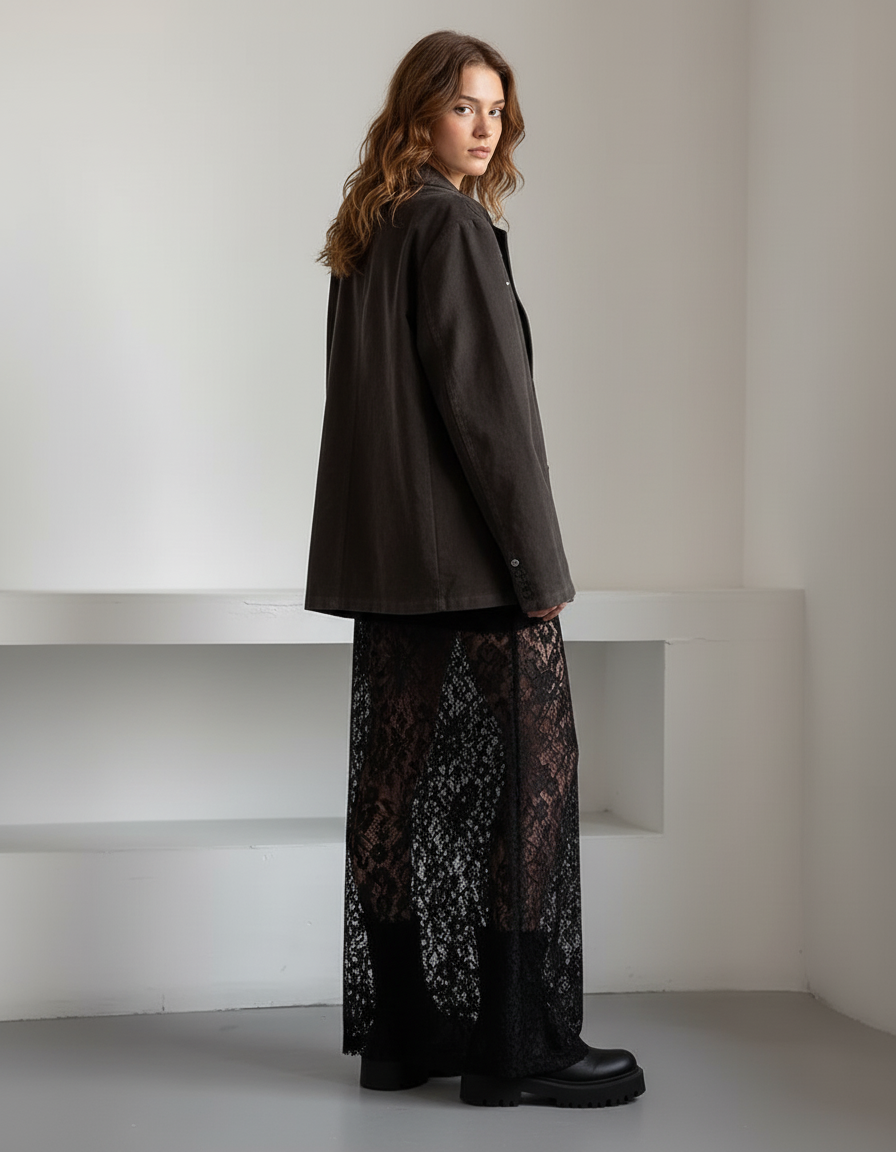 Jupe Longue Dentelle Transparente Élégante Mode