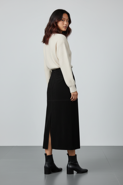 Jupe Longue Noire Daim Chic