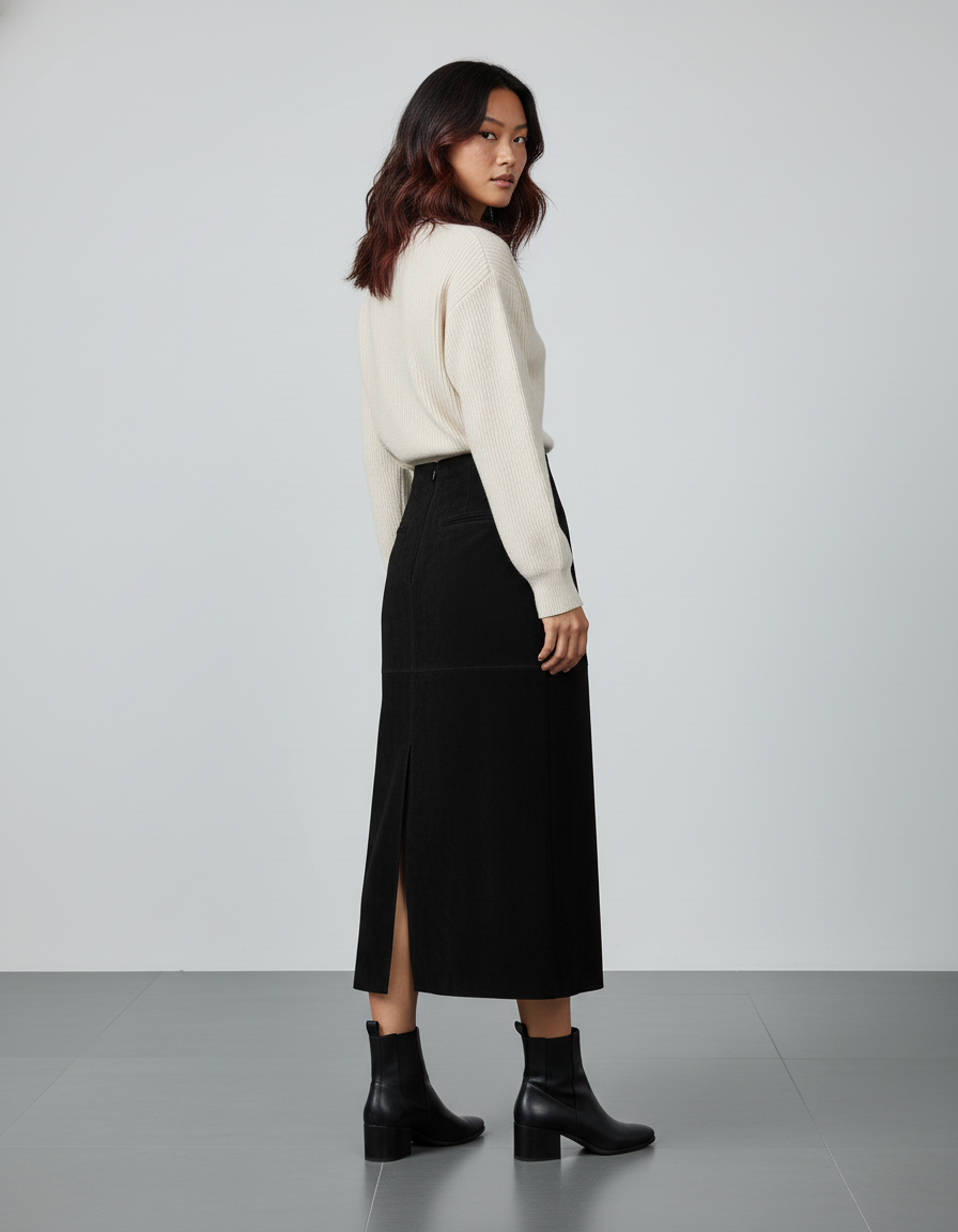 Jupe Longue Noire Daim Chic