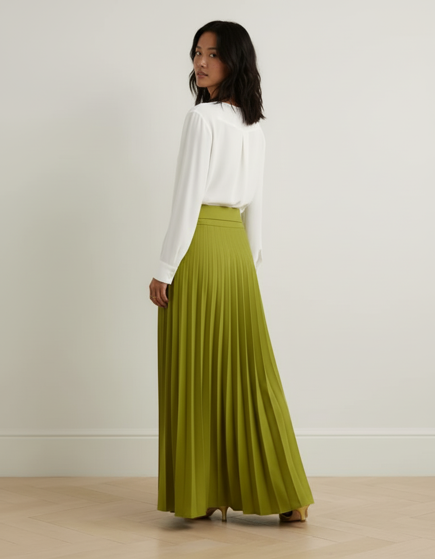 Jupe Longue Verte Plissée Élégante