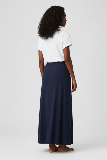 Jupe Longue Maille Fluide Bleu Marine Fendue