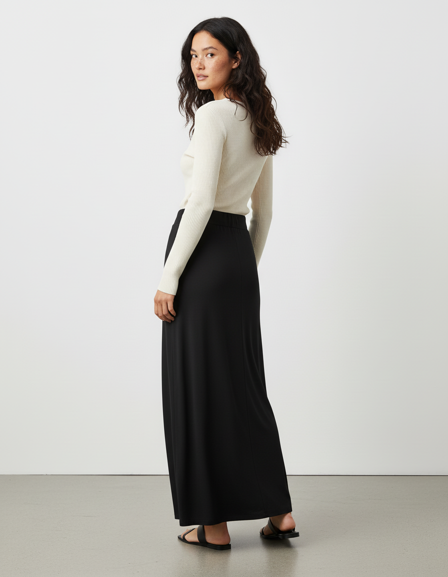 Jupe Longue Noire Fluide Fendue