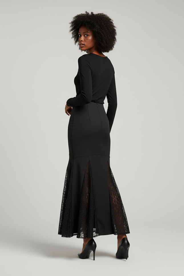 Jupe Longue Noire Dentelle Chic