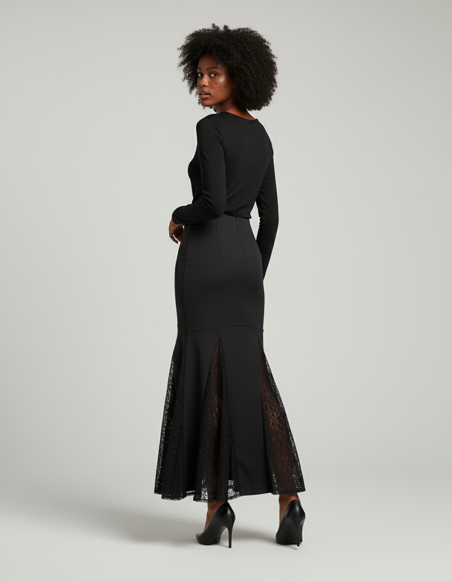 Jupe Longue Noire Dentelle Chic