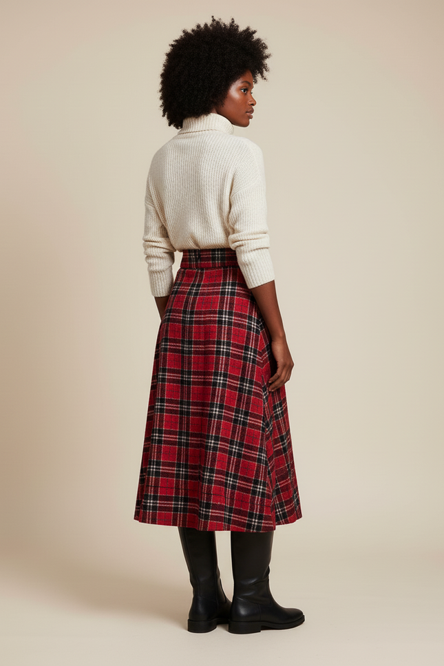 Jupe Longue Écossaise Fendue Chic