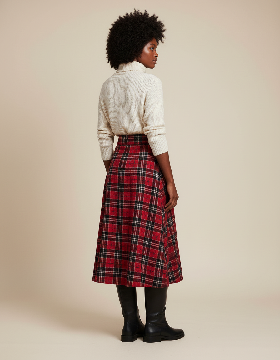 Jupe Longue Écossaise Fendue Chic