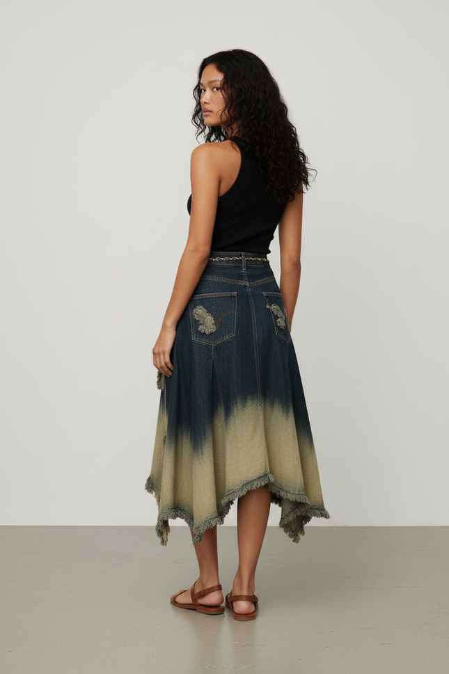 Jupe Longue Tie And Dye Bleu