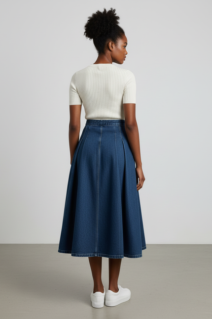 Jupe Jean Plissée Longue