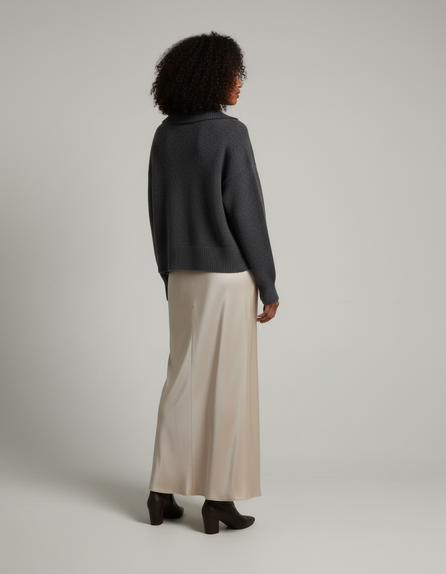 Jupe Longue Crème Satin Fluide Élégante