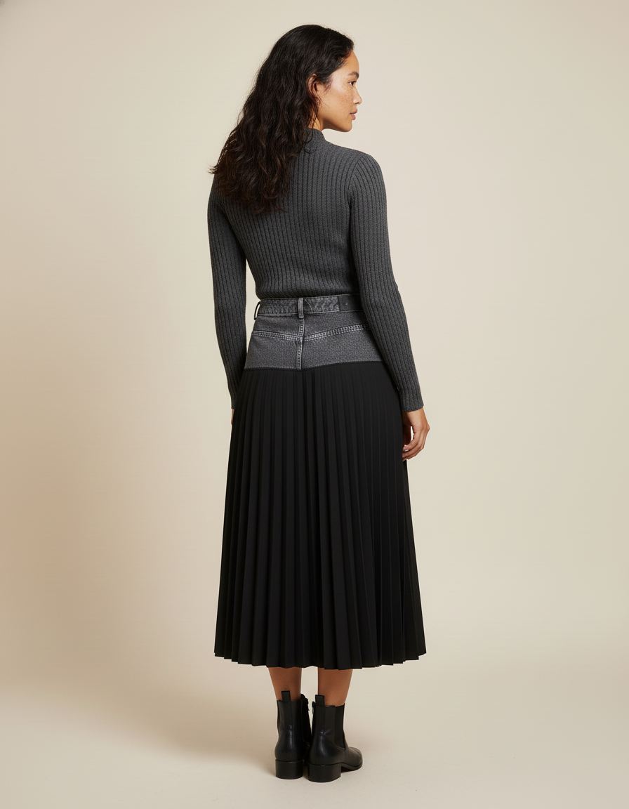 Jupe Longue Plissée Denim Chic