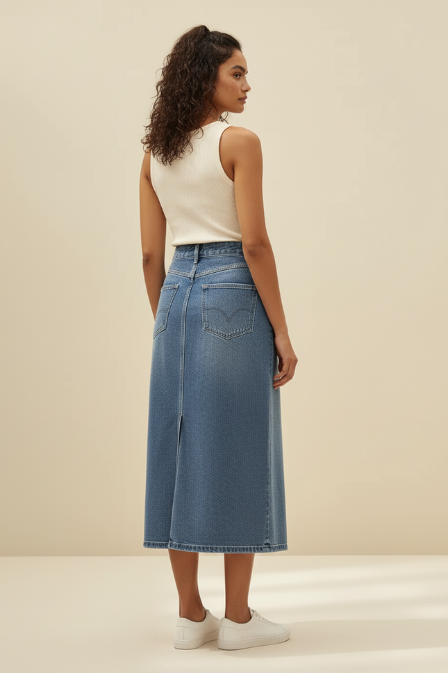 Jupe En Jean Longue Fendue Devant