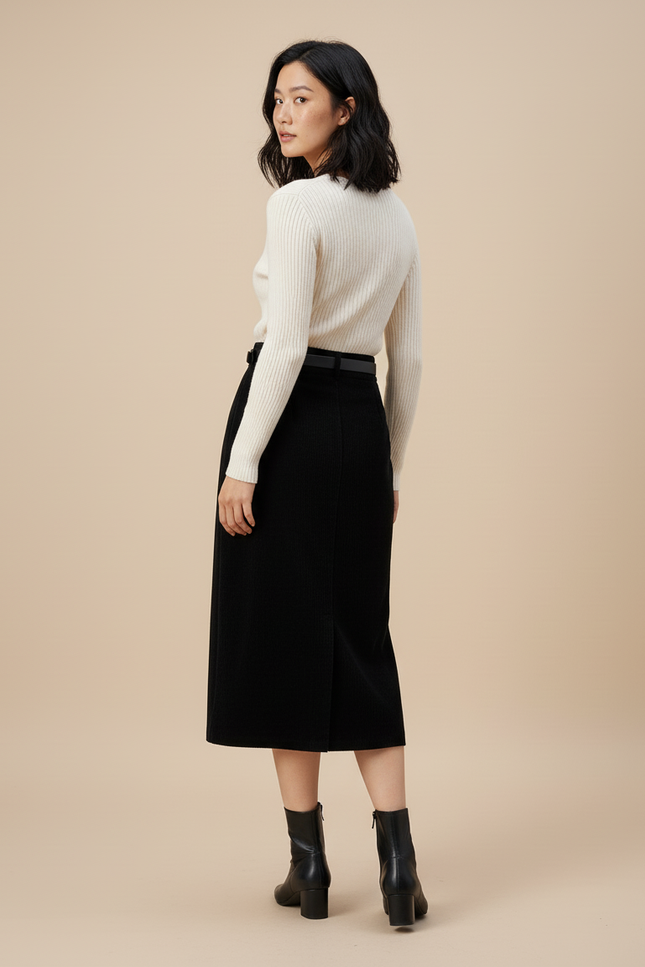 Jupe Droite Noire Mi-Longue