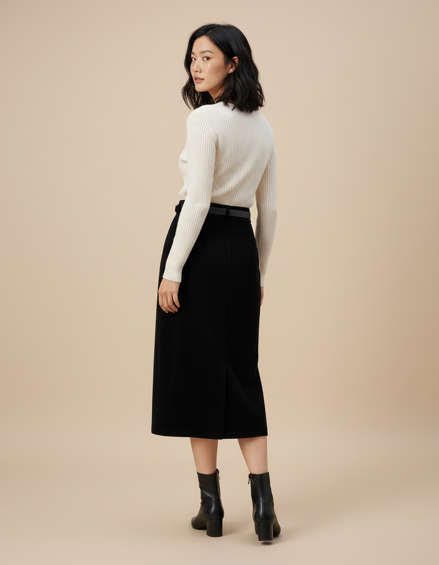 Jupe Droite Noire Mi-Longue