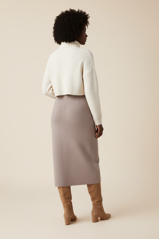 Jupe Longue Grège Maille Élégante