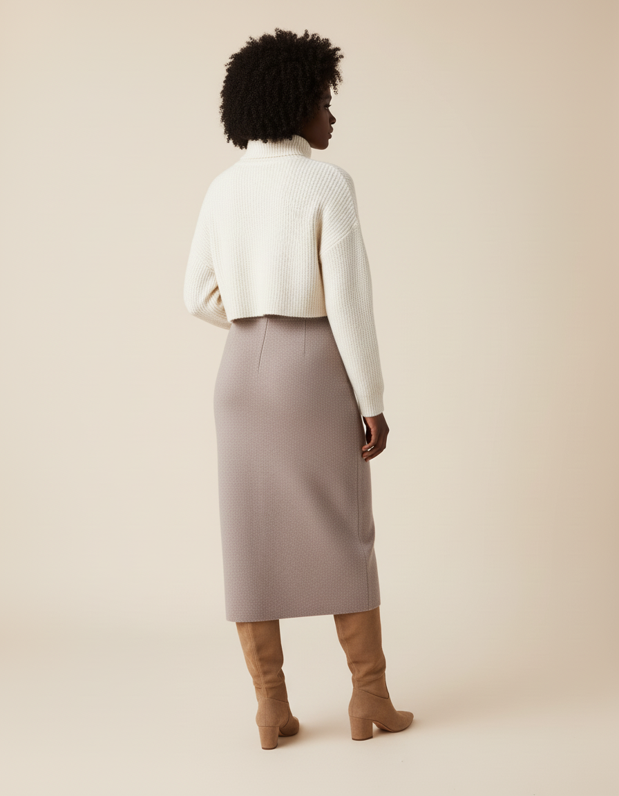 Jupe Longue Grège Maille Élégante