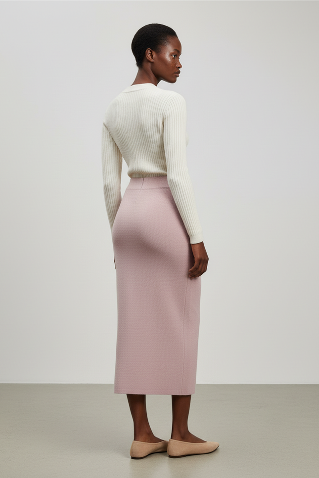 Jupe Longue Rose Poudré Tricotée Élégante
