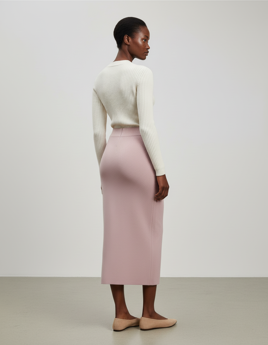 Jupe Longue Rose Poudré Tricotée Élégante