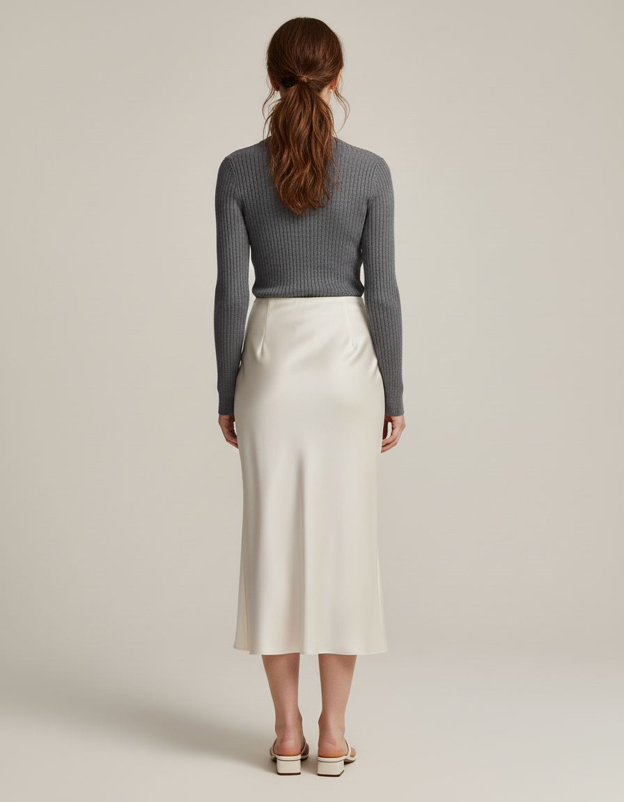 Jupe Longue Satin Creme