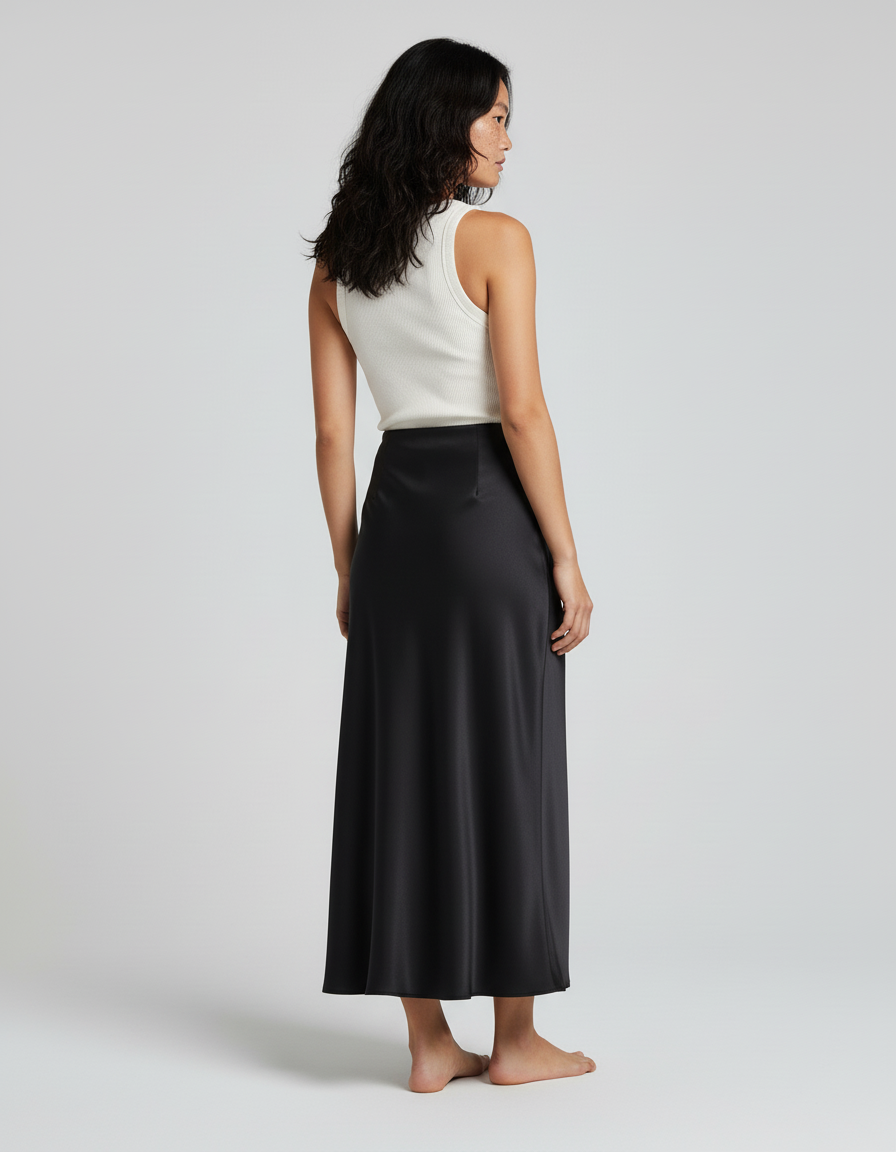 Jupe Longue Noire Satinée Fluide Chic