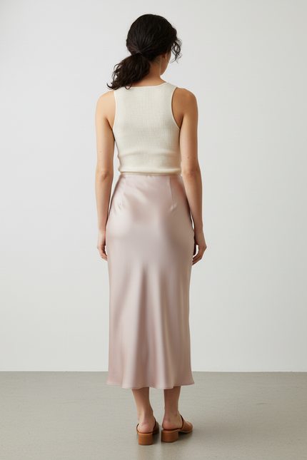 Jupe Longue Satinée Fluide Rose