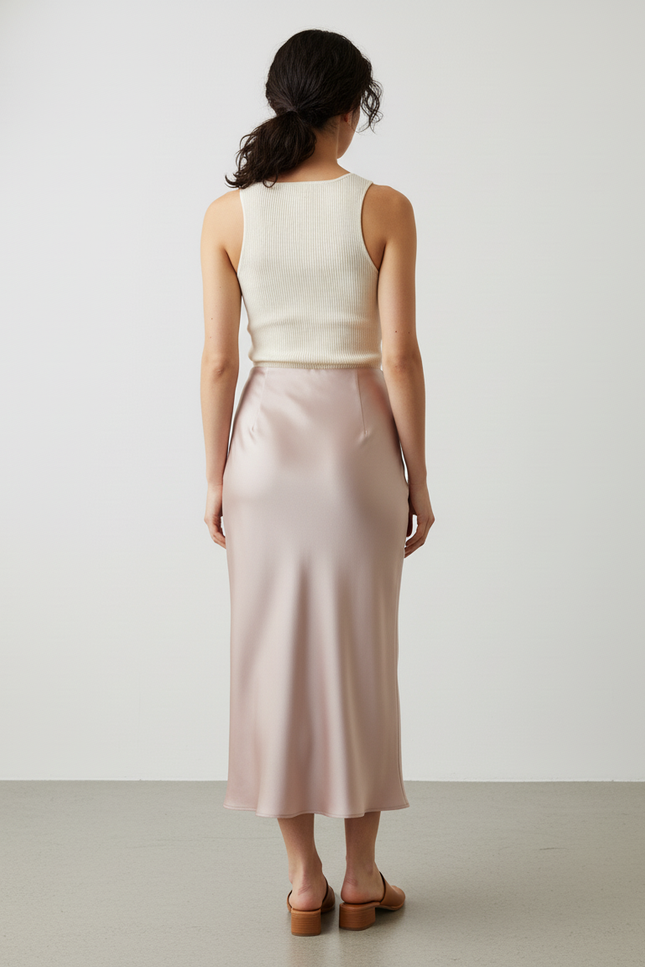 Jupe Longue Satinée Fluide Rose